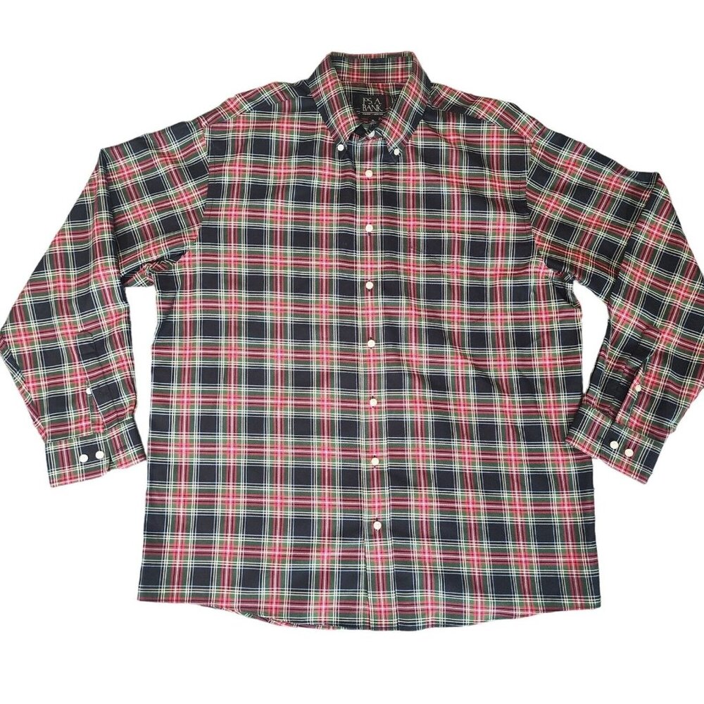 Jos A Bank Travelers Shirt‎ Mens XL Plaid Multicolor Long Sleeve Button Down
